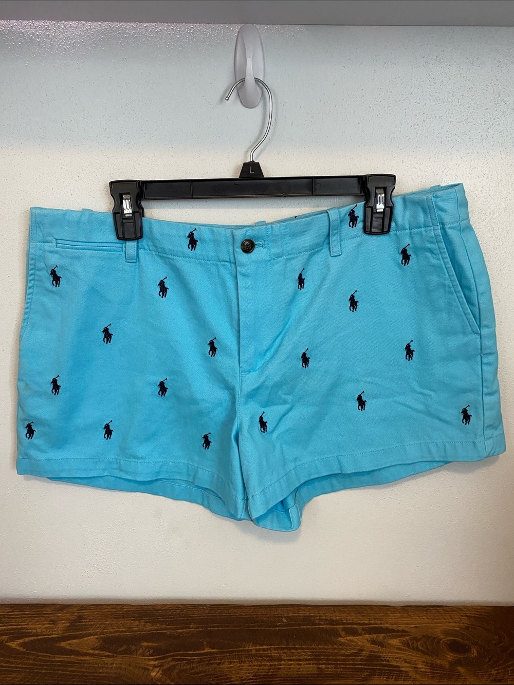 Ralph Lauren Aqua Blue Embroidered Pony Jean Shorts
